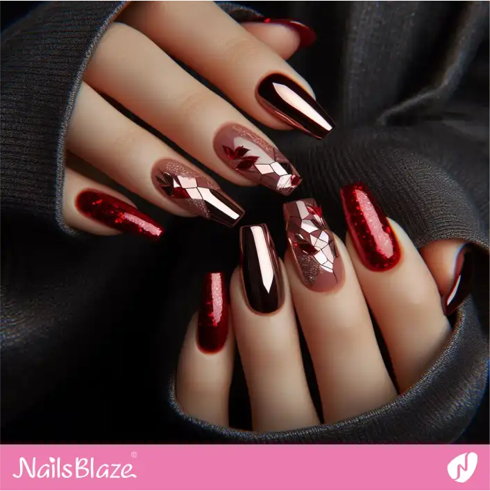 Modern Nails Design with Red Foil | Foil Nails - NB4134